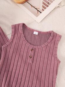 Purechapter Girls 2-Piece Set Casual Solid Color Ribbed Tank Dress And Long Cardigan, Suitable For Daily Casual Outdoor Wear, Girls Autumn Outfit - Rusty Rose - View 3