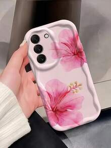 1 buah Casing Ponsel Motif Bunga Besar Minimalis Gaya INS Bergelombang Lembut Warna Pink, Tekstur Gelombang Putih Susu, Cangkang Lembut Pelindung Kamera Penuh, Kompatibel dengan Ponsel Seri 1 - Putih - View 2