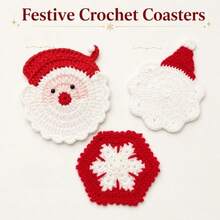 3pcs/Set Handmade Crochet Christmas Coasters Set, Santa Claus Snowflake Heat Resistant Non Slip Coffee Tea Cup Mats, Festive Holiday Table Decor For Home Kitchen Dining, Perfect Xmas Gift, Assorted Designs. Christmas Decrations, Room Decor - Multicolor - View 8