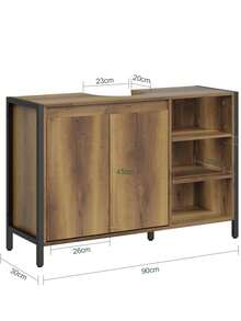 SoBuy | Under Sink Cabinet | Bathroom Vanity With U-Shaped Cutout | Storage Credenza Particleboard | 90*30*60 Cm | Load Capacity 30 Kg - Brown - View 3