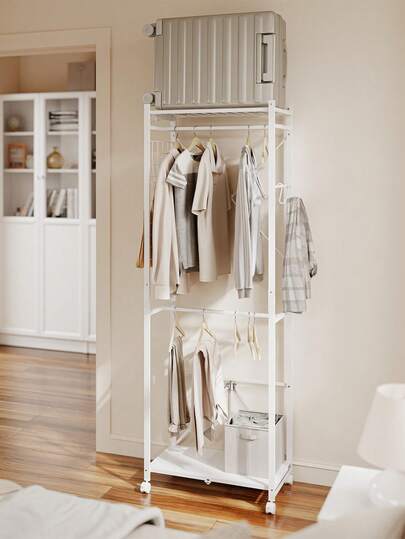 SoBuy | Appendiabiti da Terra in Metallo con Ruote | Salvaspazio Stretto per Corridoio e Ingresso | 60*32*175 cm | Portata massima 40 kg