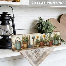 2D Flat Single Piece, Vintage Garden Tools And Potted Plants Metal Sign, Farmhouse Style, Wall Hanging, Suitable For Kitchen, Bathroom, Entrance Rustic Style Decor, Decorative Sign And Plaque (Random Style) - A - View 1
