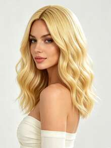Women's 16 Inch Gold Middle Part No Bangs Wig, Elegant Voluminous Realistic Style, Versatile For Party, Easter, Cosplay, High Temperature Fiber Soft Smooth Comfortable For Daily Wear,Halloween - Gold - View 8