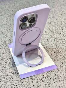 1pc Luxury Liquid Silicone Matte Invisible Ring Holder Phone Case, Compatible With IPhone 17 Pro Max/16/15/14/13/12/11 Pro Plus Max, Supports Wireless Charging - Mauve Purple - View 1