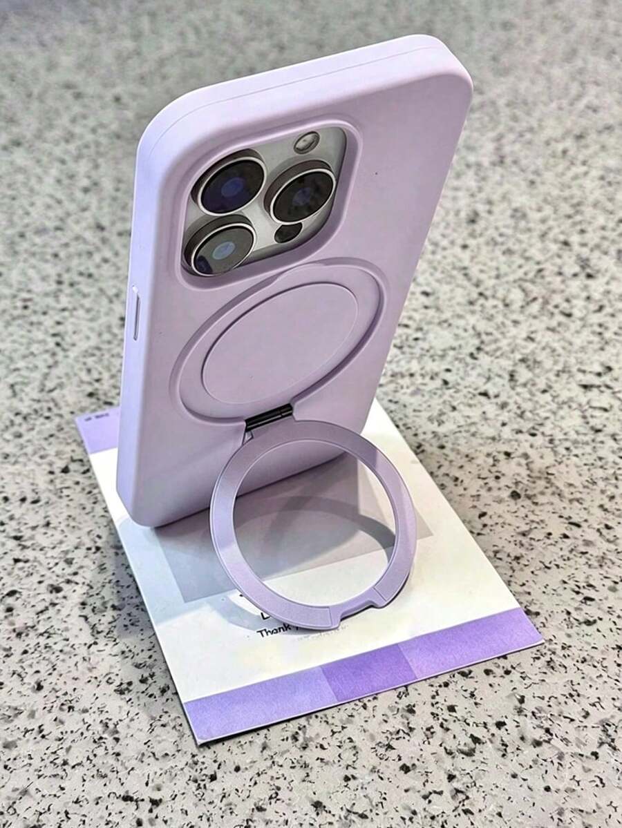 1pc Luxury Liquid Silicone Matte Invisible Ring Holder Phone Case, Compatible With IPhone 17 Pro Max/16/15/14/13/12/11 Pro Plus Max, Supports Wireless Charging - Mauve Purple - View 1