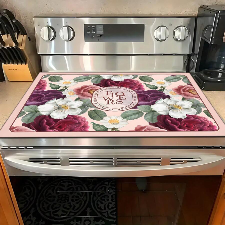 1pc Camellia Pattern Printed Diatomaceous Earth Kitchen Dish Drying Mat, Absorbent Dish Drying Pad, Coffee Machine Mat, Dishwashing Mat, Sink Mat, Kitchen Countertop Protector, Suitable For Cups, Plates, Tableware And Kitchen Decor - Multicolor - View 1