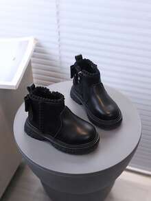 Unisex Baby Versatile Warm Pom Pom Decor Daily Boots - Black - View 4