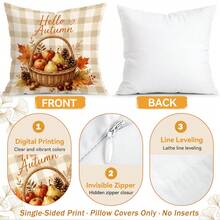 4pcs/1pc Autumn Dessert Fruit & Vegetable Plaid Pattern Pillow Case, Single-Sided Printed Pillow Case, Suitable For Living Room, Bedroom, Home Decor, All-Season Pillow Case - Multicolor 02 - View 4