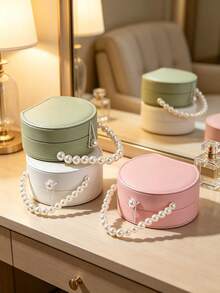 1pc/6pcs Portable Round Jewelry Box, Pearl Handle, PU Leather Mini Jewelry Organizer, Divided Soft Lining Storage Box, Scratch-Resistant Travel Jewelry Case, Compact Storage For Rings Earrings Necklaces, Ideal Gift For Women - Multicolor - View 5