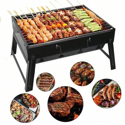 Portable Foldable Camping Stove & BBQ Grill, Mini Lightweight Windproof Iron & Stainless Steel Charcoal Grill, Outdoor Cookware For Hiking Picnic Garden Backpacking Travel