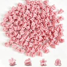 100pcs Crown Flower Beads, 12mm Hawaiian Crown Flower Random Mixed Colors, Straight Hole Glossy Colorful Flower Beads, Resin And Synthetic Coral Pink - Multi-color - View 16