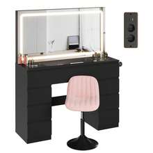 Devoko Modern Vanity Table With Extra Large LED Mirror, 3 Light Colors And Dimmable Brightness, Dressing Table With Glass Top, 9 Drawers, Power Strip And Hair Dryer Holder, White/Black - 查看 9
