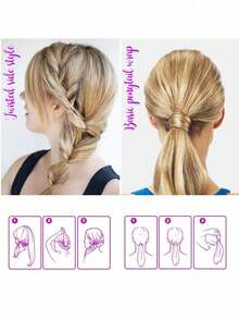 4pcs Black Hair Braiding Tools, For Creating Fluffy Braided Hairstyles, Girls Ponytail Styling Tools, Bridal Curly Hair Styling Tools, Plastic Ring Hair Accessories Set - Multicolor - View 9