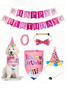 1 Set Pet Birthday Party Kit, Pet Birthday Party Banner, Birthday Hat, Dog Paw Balloon, Drool Bib, Bow Tie Set, Suitable For Holiday Celebration - View 7