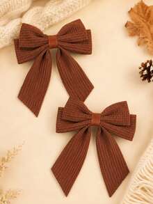 2 piezas de lazos de pelo de terciopelo de unicolor para niñas, clip de pico de pato simple de color caqui de otoño, accesorios de moda para el cabello de niños, regalo para niñas - horquilla de lazo - Ver 1
