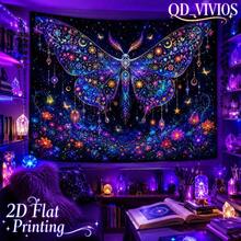 [2D Flat Print] [QD_VIVIOS] An Extra-Large Butterfly And Floral Ocean Theme Tapestry That Glows Under UV Light, Suitable For Home Wall Decoration, Made Of Polyester Fiber With High-Definition Digital Printing Technology (The Image Shows The Different Effects Under Fluorescent Light And Natural Light). - Multicolor - View 7