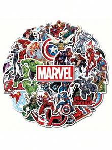50pcs/Set Stiker Avengers, Stiker Vinyl Tahan Air Pahlawan Super, Set Stiker Kartun, Cocok untuk Botol Minum, Laptop, Skateboard, Koper, Hadiah Pesta Ulang Tahun - MultiWarna - View 1