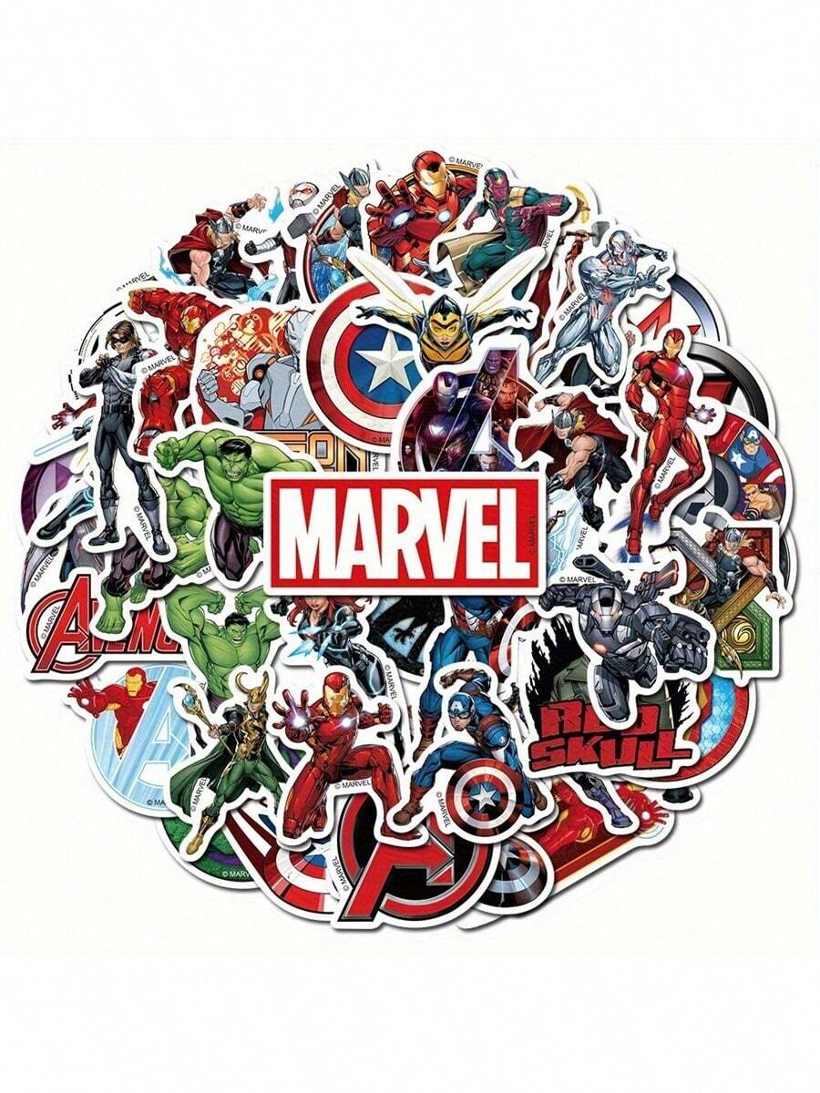 50pcs/Set Stiker Avengers, Stiker Vinyl Tahan Air Pahlawan Super, Set Stiker Kartun, Cocok untuk Botol Minum, Laptop, Skateboard, Koper, Hadiah Pesta Ulang Tahun - MultiWarna - View 1
