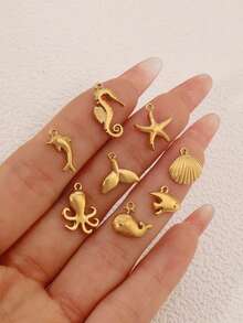 3pcs Stainless Steel PVD Plated Marine Life Pendants Dolphin Crab Starfish Shell Charms Pendant For DIY Jewelry Making Accessories - Pendant - View 3