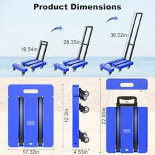 500 Lbs Capacity Heavy Duty Folding Hand Truck With Wheels, Telescopic Handle And 1 Elastic Rope, Portable Luggage Cart For Moving, Travel, Home Use, Blue - Multicolor - View 3