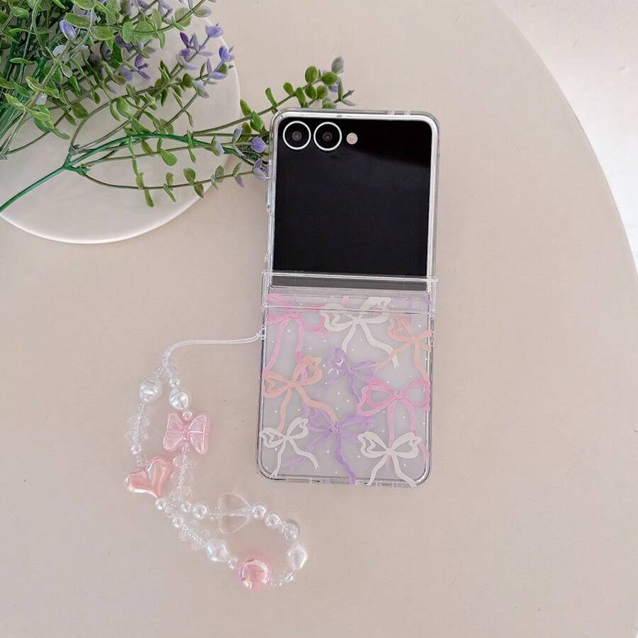 Colorful Bowknot Foldable Phone Case With Pearl Bow Chain For Samsung Galaxy Z Flip4 5G/Galaxy Z Flip5 5G/Galaxy Z Flip6 5G/Galaxy Z Flip7 5G/Galaxy Z Flip8 5G New Foldable Phone Case - Multicolor - View 1