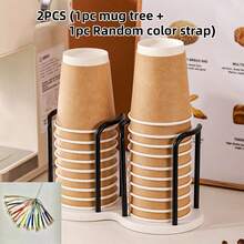 2pcs (1pc Cup Holder + 1pc Lanyard), Multi-Functional Disposable Cup Holder, Plastic Material, Layered Design, Lightweight And Compact, Tea Cup Coffee Cup Storage, Paper Cup Dispenser, Key Storage, Home Users, Office Employees, Kitchen, Desktop, Cafe, Bathroom, Spa Center Use - Color - View 11