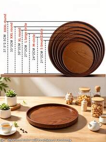 1pc Camel Color Natural Solid Wood Round Multi-Size Rotating Slouchy Susan Tray, Coffee Tea Spice Storage, Refrigerator Organizer, Kitchen Tableware Display, Steak Sushi Board, Summer Holiday BBQ Picnic Graduation, Back To School Essential, Random Color - View 10