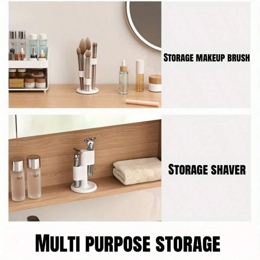 1 pieza Soporte giratorio para cepillo de dientes, Organizador de brochas de maquillaje estilo INS, Soporte para bolígrafos, Caja de almacenamiento giratoria multifunción para encimera de baño - A - Ver 1