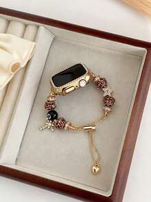 MAPUCE 1PC Bohemian Style Women's Adjustable Vintage Leopard Print Beaded Pendant Bracelet Watch Band, Snowflake Star Charms, Compatible With Apple Watch 38/40/41/42/44/45/46/49mm, Suitable For Apple Watch Series Ultra/SE/11/10/9/8/7/6/5/4/3/2/1, Summer Women's Fashion Accessory (Band Only) - Gold - View 2