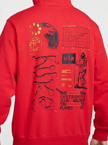 Nike Club Men's Astronaut Embroidered Hoodie Logo Letter Fashion Back Planet Graphic Print Loose Fit Sports Sweatshirt Red - Red - View 2