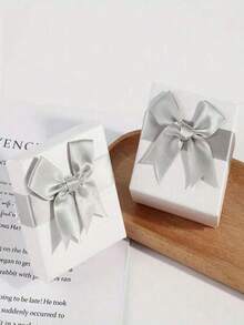 Square Ribbon Bow Jewelry Gift Box, Multi-Color Cardboard Small Storage Box With Black Lining, Suitable For Rings, Earrings, Necklaces, Wedding, Proposal, Birthday Gift Packaging - Multicolor - View 4