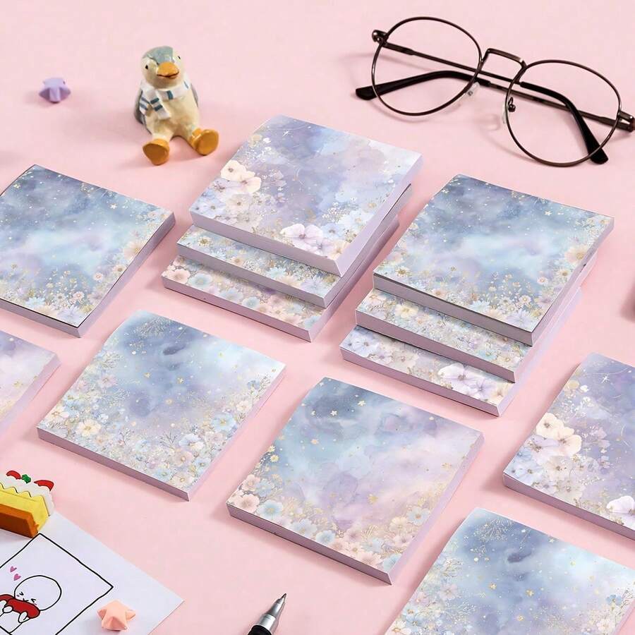 Starlight Floral Sticky Note Set, Vintage Memo Pad, Strong Adhesive, Reusable And Easy To Tear, Suitable For Planner, Office, School And Home Use, Large Capacity Vintage Stationery Gift - Multicolor - View 1