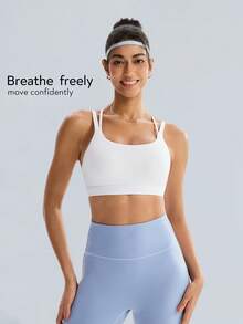 Tender Angel Thin Strap Criss-Cross Back Sports Bra, Backless Yoga Bra For Daily Fitness And Versatile Wear - White - View 2