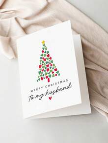 1pc Merry Christmas To My Husband Greeting Card With Heart Christmas Tree Design, Romantic Holiday Card - Multicolor - View 6