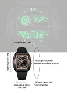 SANDA. SANDA Men's Barrel-Shaped Large Dial Waterproof Electronic Watch, Multi-Function Countdown Digital Wristwatch For Teenagers - one-size - View 4
