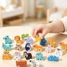 Danish Minimalist Playful Animal Cartoon Print Asymmetrical 3D Letter Blocks, Fully Rounded Polished Connectable Transformable 26 English Alphabet Early Learning Toy, Creative Assembly Letter Blocks For Home Parent-Child Education, Kindergarten Classroom Teaching Aid, Baby 1st Birthday And Children's Day Gift - Multicolor - View 4