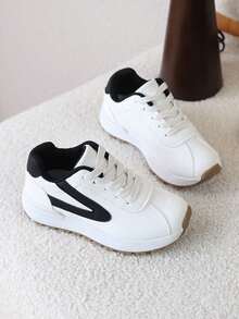 1 Pair Kids' Spring New Popular Style Versatile Casual Sports Shoes, Flat Bottom Sneakers For Girls And Boys - Beige - View 1