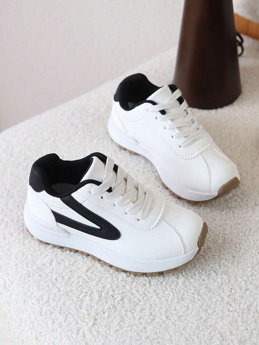 1 Pair Kids' Spring New Popular Style Versatile Casual Sports Shoes, Flat Bottom Sneakers For Girls And Boys - Beige - View 1
