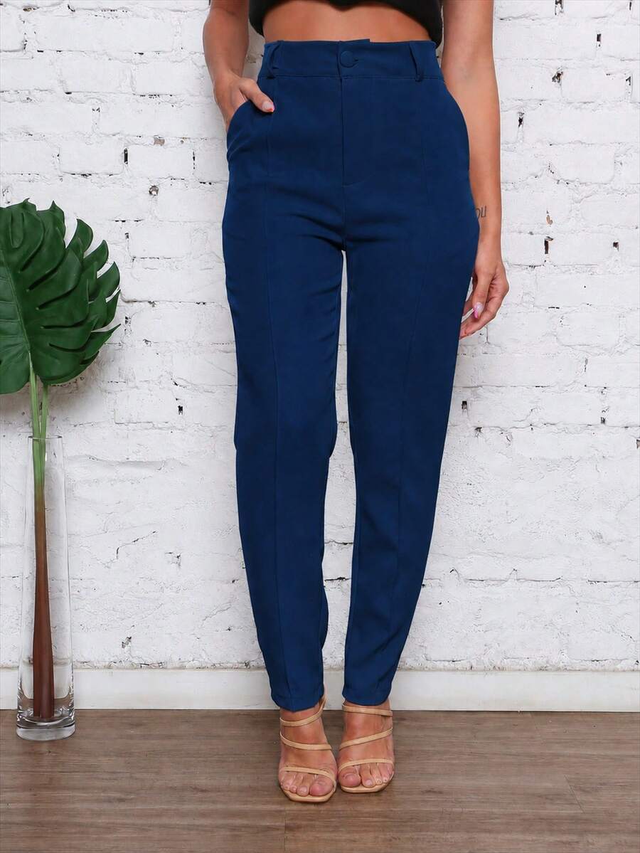 EMILI MODA/Women's Clothing/Pants/Tailored/With Pocket/With Button And Zipper/Pleated. - 藏蓝色 - 查看 1