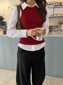 Women's Tank Top Vest, Water Bottle Style, Modal Knit, Winter/Summer Fitted Layering, Basic - Red - View 4