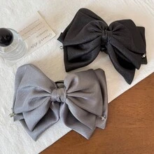 1pc Silk Fabric Bow Ponytail Hair Clip, Versatile Elegant Elegant Hair Claw, Atmospheric Early Autumn Hair Claw - Multicolor - View 2