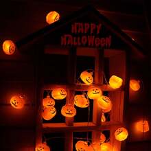1件裝萬聖節南瓜串燈，10燈/20燈，適用於室內/戶外派對裝飾與居家裝飾 - 暖白色 - 查看 4