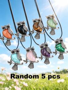 1/5/10/20/50pcs Multi-Color Fashion Metal Inlaid Natural Crystal Owl Pendant Necklace, Natural Amethyst, Suitable For Women's Daily Wear - Owl - View 21