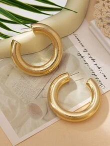 1 Par de Brincos de Argola Geométricos em Formato de C Personalizados e Foscos, Adequados para Uso Diário de Mulheres, Reuniões, Festas, Ocasiões, Feriados, Presentes - Ouro amarelo - Visão 3