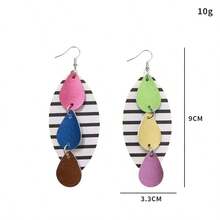 1 Pair European & American Style Geometric Patchwork Earrings For Women, Color Block Striped Round Disc Pendant Earrings, Personalized Exaggerated Versatile Jewelry - Handmade Earrings - View 4