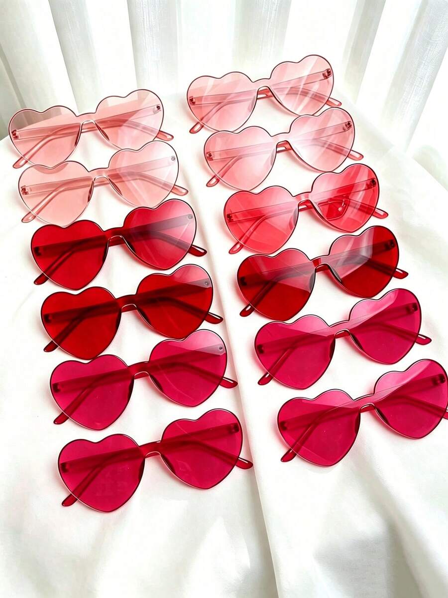 6/12/18 Pairs Frameless Heart-Shaped Glasses, Multiple Transparent Candy Colors, Suitable For Pool, Beach, Summer, Birthday, Christmas And Other Party Supplies - Glasses - View 1