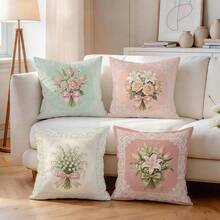 4pcs French Lace Border Floral Pattern Pillow Covers Without Inserts, Single-Sided Printed Pillow Covers, Suitable For Living Room Bedroom Home Decor, All Season Pillow Covers - Multicolor - View 7