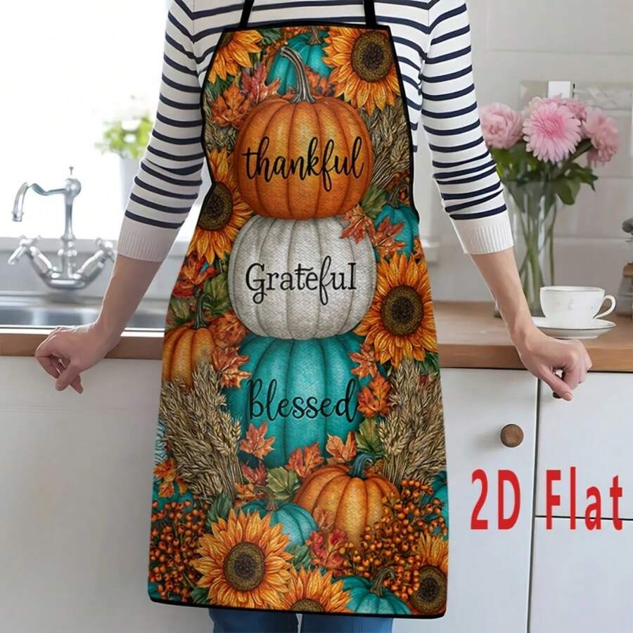 1pc Autumn Harvest Pattern Apron - 2D Flat Print. Home Kitchen Supplies, Washable And Reusable. Suitable For Cooking, Baking, Grilling, Gardening And Painting, 2D Flat - Multicolor - View 1