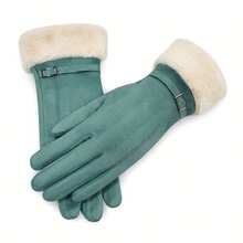 2pcs Women's New Multi-Color Winter Faux Suede Thermal Lined Warm Five-Finger Buckle Outdoor Touchscreen Gloves - Multicolor - View 4