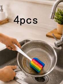 4pcs Creative Multi-Color Sponge Long Handle Cup Brush, Bottle Brush, No Dead Angle Dirt Cleaning Brush, Multi-Purpose Sponge Brush - Multicolor - View 13